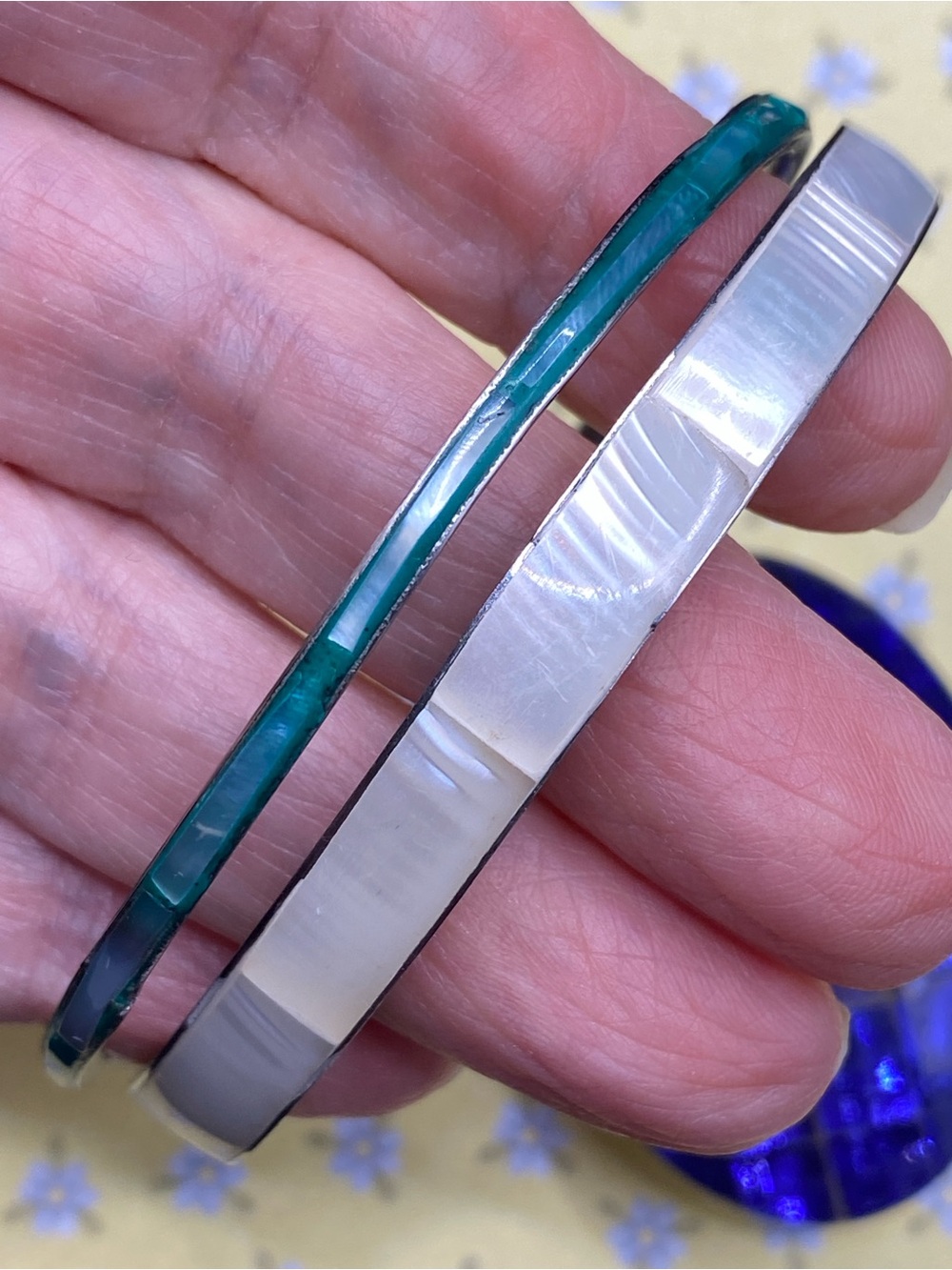 Mother Of Pearl Pair Stacking Bangle Bracelets